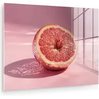 MuchoWow Glasschilderij 80x60 cm - Schilderij acrylglas - Grapefruit - Roze - Disco - Shiny - Foto op glas - Muurdecoratie woonkamer - Wanddecoratie slaapkamer - Schilderijen