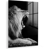 MuchoWow Glasschilderij - Acrylglas - Wilde dieren - Leeuw - Gras - Natuur - Muurdecoratie - Woonkamer - 30x40 cm - Foto op glas - Wanddecoratie