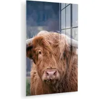 MuchoWow Glasschilderij 20x30 cm - Schilderij acrylglas - Schotse Hooglander - Koeienkop - Landschap - Natuur - Koe - Foto op glas - Muurdecoratie woonkamer - Wanddecoratie slaapkamer - Schilderijen