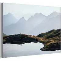 MuchoWow Aluminium schilderij 120x80 cm - Wanddecoratie metaal - Natuur - Berg - Landschap - Meer - Metalen muurdecoratie woonkamer - Decoratie industrieel - Foto op dibond - Industriële accessoires slaapkamer