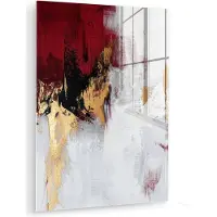 MuchoWow Glasschilderij 120x160 cm - Schilderij acrylglas - Rood - Marmer - Abstract - Goud - Modern - Foto op glas - Muurdecoratie woonkamer - Wanddecoratie slaapkamer - Schilderijen