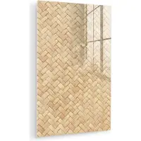 MuchoWow Glasschilderij 40x60 cm - Schilderij acrylglas - Patroon - Beige - Rotan print - Foto op glas - Muurdecoratie woonkamer - Wanddecoratie slaapkamer - Schilderijen