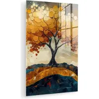 MuchoWow Glasschilderij 100x150 cm - Schilderij acrylglas - Boom - Natuur - Goud - Modern - Foto op glas - Muurdecoratie woonkamer - Wanddecoratie slaapkamer - Schilderijen