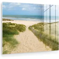 MuchoWow Glasschilderij 160x120 cm - Schilderij acrylglas - Strand - Zee - Duin - België - Foto op glas - Muurdecoratie woonkamer - Wanddecoratie slaapkamer - Schilderijen