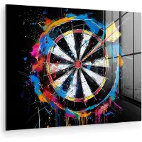 MuchoWow Glasschilderij 120x90 cm - Schilderij acrylglas - Graffiti - Sport - Darten - Dartbord - Foto op glas - Muurdecoratie woonkamer - Wanddecoratie slaapkamer - Schilderijen
