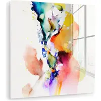 MuchoWow Glasschilderij 90x90 cm - Schilderij acrylglas - Waterverf - Regenboog - Abstract - Kunst - Foto op glas - Muurdecoratie woonkamer - Wanddecoratie slaapkamer - Schilderijen