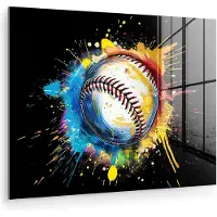 MuchoWow Glasschilderij 80x60 cm - Schilderij acrylglas - Graffiti - Sport - Baseball - Honkbal - Foto op glas - Muurdecoratie woonkamer - Wanddecoratie slaapkamer - Schilderijen