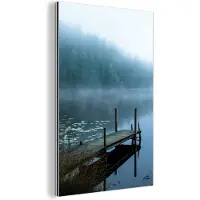 MuchoWow Aluminium schilderij 120x180 cm - Wanddecoratie metaal - Natuur - Meer - Bos - Mist - Metalen muurdecoratie woonkamer - Decoratie industrieel - Foto op dibond - Industriële accessoires slaapkamer