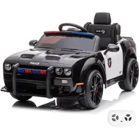 Vrooomy Dodge Charger SRT Politieauto 12V 1 tot 6 jaar – Officieel Gelicentieerd met Sirene & Zwaailichten – Luxe Politiewagen met Lederen Zitje, EVA-Banden & 3-puntsgordel – Zwart
