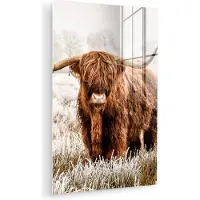 MuchoWow Glasschilderij 20x30 cm - Schilderij acrylglas - Schotse hooglander - Koe - Natuur - Winter - Foto op glas - Muurdecoratie woonkamer - Wanddecoratie slaapkamer - Schilderijen