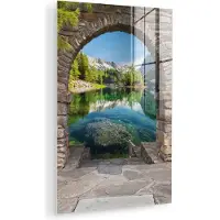 MuchoWow Glasschilderij 20x30 cm - Schilderij acrylglas - Doorkijk - Berg - Landschap - Water - Foto op glas - Muurdecoratie woonkamer - Wanddecoratie slaapkamer - Schilderijen