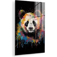 MuchoWow Glasschilderij 120x180 cm - Schilderij acrylglas - Panda - Graffiti - Dieren - Zwart - Kleuren - Foto op glas - Muurdecoratie woonkamer - Wanddecoratie slaapkamer - Schilderijen