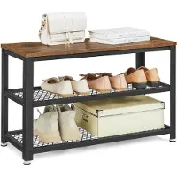 Mazazu MIRA Home - Halbank - Schoenenbank zitbank - Schoenenbank met zitkussen - Hout - Bruin - 73x30x45 cm