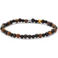 Frank 1967 Junior - 7FJB-0030-S - kralenarmband jongens - matte lavakralen, zwarte agaat en tijgeroog - 4 mm - 15 cm