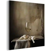 MuchoWow Aluminium schilderij 20x20 cm - Wanddecoratie metaal - Strik - Beige - Witte - Wijn - Metalen muurdecoratie woonkamer - Decoratie industrieel - Foto op dibond - Industriële accessoires slaapkamer