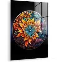 MuchoWow Glasschilderij 120x160 cm - Schilderij acrylglas - Mandala - Bloemen - Kleuren - Foto op glas - Muurdecoratie woonkamer - Wanddecoratie slaapkamer - Schilderijen
