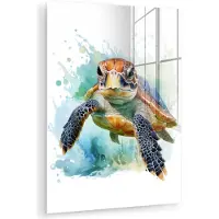 MuchoWow Glasschilderij 120x160 cm - Schilderij acrylglas - Schildpad - Blauw - Wit - Natuur - Dieren - Foto op glas - Muurdecoratie woonkamer - Wanddecoratie slaapkamer - Schilderijen