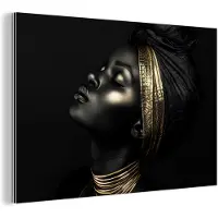 MuchoWow Aluminium schilderij 180x120 cm - Wanddecoratie metaal - Vrouw - Goud - Portret - Modern - Metalen muurdecoratie woonkamer - Decoratie industrieel - Foto op dibond - Industriële accessoires slaapkamer