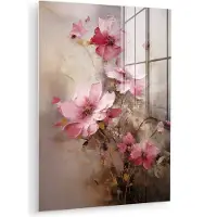 MuchoWow Glasschilderij 120x160 cm - Schilderij acrylglas - Bloemen - Roze - Kunst - Watercolor - Foto op glas - Muurdecoratie woonkamer - Wanddecoratie slaapkamer - Schilderijen