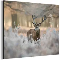 MuchoWow Aluminium schilderij 120x90 cm - Wanddecoratie metaal - Hert - Dieren - Winter - Metalen muurdecoratie woonkamer - Decoratie industrieel - Foto op dibond - Industriële accessoires slaapkamer