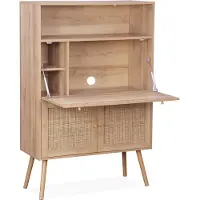 Sweeek - Secretaire bureau kast met houtlook en rotan - bohème