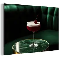 MuchoWow Aluminium schilderij 180x120 cm - Wanddecoratie metaal - Kers - Cocktail - Rood - Marmer - Metalen muurdecoratie woonkamer - Decoratie industrieel - Foto op dibond - Industriële accessoires slaapkamer