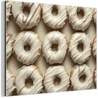 MuchoWow Aluminium schilderij 80x60 cm - Wanddecoratie metaal - Donuts - Chocolade - Wit - Beige - Metalen muurdecoratie woonkamer - Decoratie industrieel - Foto op dibond - Industriële accessoires slaapkamer