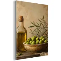 MuchoWow Aluminium schilderij 120x160 cm - Wanddecoratie metaal - Olijven - Stilleven - Vintage - Metalen muurdecoratie woonkamer - Decoratie industrieel - Foto op dibond - Industriële accessoires slaapkamer