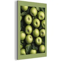 MuchoWow Aluminium schilderij 100x150 cm - Wanddecoratie metaal - Appels - Groen - bladeren - Metalen muurdecoratie woonkamer - Decoratie industrieel - Foto op dibond - Industriële accessoires slaapkamer