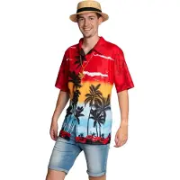Partychimp Hawaii Blouse Mannen Paradise Carnavalskleding Heren Foute Party Verkleedkleren Volwassenen Hawaii Shirt Heren Tropische Outfit Toppers 2026 Summer is Magic - Polyester - Rood - Maat 2XL