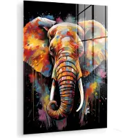 MuchoWow Glasschilderij 60x80 cm - Schilderij acrylglas - Olifant - Graffiti - Zwart - Dieren - Kleuren - Foto op glas - Muurdecoratie woonkamer - Wanddecoratie slaapkamer - Schilderijen