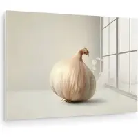 MuchoWow Glasschilderij 180x120 cm - Schilderij acrylglas - Knoflook - Natuurlijk - Beige - Foto op glas - Muurdecoratie woonkamer - Wanddecoratie slaapkamer - Schilderijen