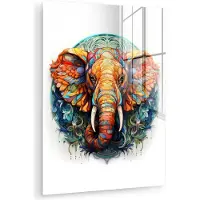 MuchoWow Glasschilderij 60x80 cm - Schilderij acrylglas - Mandala - Olifant - Kleuren - Dieren - Wit - Foto op glas - Muurdecoratie woonkamer - Wanddecoratie slaapkamer - Schilderijen