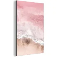 MuchoWow Aluminium schilderij 120x180 cm - Wanddecoratie metaal - Zee - Strand - Roze - Natuur - Metalen muurdecoratie woonkamer - Decoratie industrieel - Foto op dibond - Industriële accessoires slaapkamer