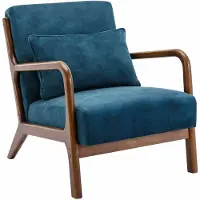 Sweeek Scandinavische fauteuil walnootkleurig hout en fluweel Eendblauw