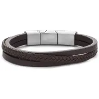 Frank 1967 Junior - 7FJB-0003 - lerenarmband jongens - drie gevlochten strengen - bruin - 15,5 cm