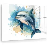 MuchoWow Glasschilderij 180x120 cm - Schilderij acrylglas - Dolfijn - dieren - Natuur - Blauw - Wit - Foto op glas - Muurdecoratie woonkamer - Wanddecoratie slaapkamer - Schilderijen