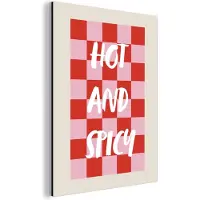 MuchoWow Aluminium schilderij 30x40 cm - Wanddecoratie metaal - Hot - Spicy - Geruit - Rood - Metalen muurdecoratie woonkamer - Decoratie industrieel - Foto op dibond - Industriële accessoires slaapkamer