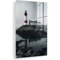 MuchoWow Glasschilderij 120x180 cm - Schilderij acrylglas - Vuurtoren - Zee - Rotsen - Scandinavië - Maritiem - Foto op glas - Muurdecoratie woonkamer - Wanddecoratie slaapkamer - Schilderijen