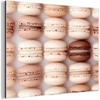 MuchoWow Aluminium schilderij 160x120 cm - Wanddecoratie metaal - Macarons - Beige - Bruin - Metalen muurdecoratie woonkamer - Decoratie industrieel - Foto op dibond - Industriële accessoires slaapkamer
