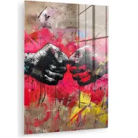 MuchoWow Glasschilderij 90x120 cm - Schilderij acrylglas - Street art - Graffiti - Handen - Kunst - Abstract - Foto op glas - Muurdecoratie woonkamer - Wanddecoratie slaapkamer - Schilderijen