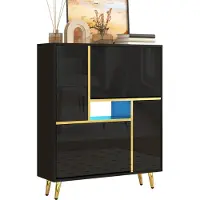 Merax Moderne Schoenenkast met Hoogglans Front en 16-kleurig LED-licht - Zwarte Schoenenkast (80 x 25 x 96 cm)