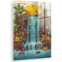 MuchoWow Glasschilderij 120x160 cm - Schilderij acrylglas - Graffiti - Waterval - Kleurrijk - Bloemen - Street art - Foto op glas - Muurdecoratie woonkamer - Wanddecoratie slaapkamer - Schilderijen