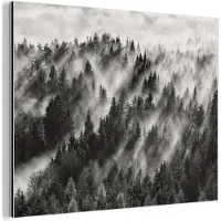 MuchoWow Aluminium schilderij 160x120 cm - Wanddecoratie metaal - Landschap - Mist - Bos - Natuur - Metalen muurdecoratie woonkamer - Decoratie industrieel - Foto op dibond - Industriële accessoires slaapkamer