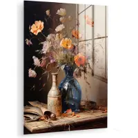 MuchoWow Glasschilderij 90x120 cm - Schilderij acrylglas - Boeket - Bloemen - Olieverf - Stilleven - Pastel - Foto op glas - Muurdecoratie woonkamer - Wanddecoratie slaapkamer - Schilderijen