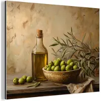 MuchoWow Aluminium schilderij 40x30 cm - Wanddecoratie metaal - Olijven - Stilleven - Vintage - Metalen muurdecoratie woonkamer - Decoratie industrieel - Foto op dibond - Industriële accessoires slaapkamer