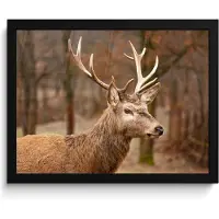 PosterMonkey Poster in lijst - Fotolijst 40x30 cm - Posters - Hert - Dier - Bos - Herfst - Hertenkop - Bruin - Natuur - Posterlijst zwart - Decoratie - Wanddecoratie woonkamer - Muurdecoratie slaapkamer