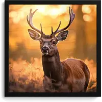 PosterMonkey Poster in lijst - Fotolijst 40x40 cm - Posters - Hert - Gewei - Herfst - Bos - Bruin - Natuur - Bosdieren - Posterlijst zwart - Decoratie - Wanddecoratie woonkamer - Muurdecoratie slaapkamer
