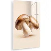 MuchoWow Glasschilderij 120x180 cm - Schilderij acrylglas - Champignons - Zacht - Beige - Foto op glas - Muurdecoratie woonkamer - Wanddecoratie slaapkamer - Schilderijen