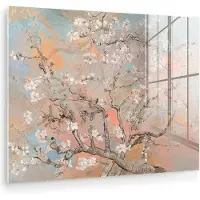 MuchoWow Glasschilderij 80x60 cm - Schilderij acrylglas - Amandelbloesem - Kunst - Van Gogh - Pastel - Foto op glas - Muurdecoratie woonkamer - Wanddecoratie slaapkamer - Schilderijen